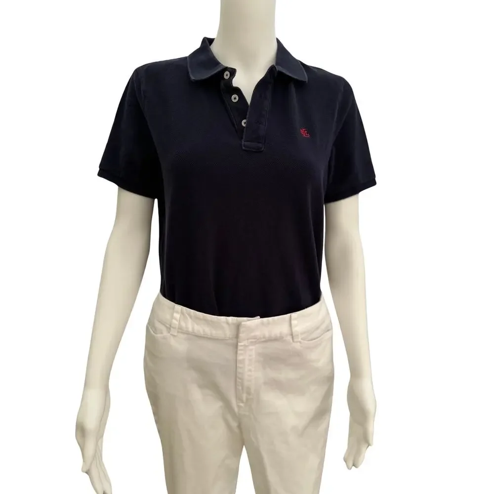 Vintage 90s Ralph Lauren Women’s Navy Blue Polo Shirt Medium
